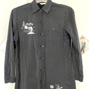 Blue and white embroidered women shirt dress size large